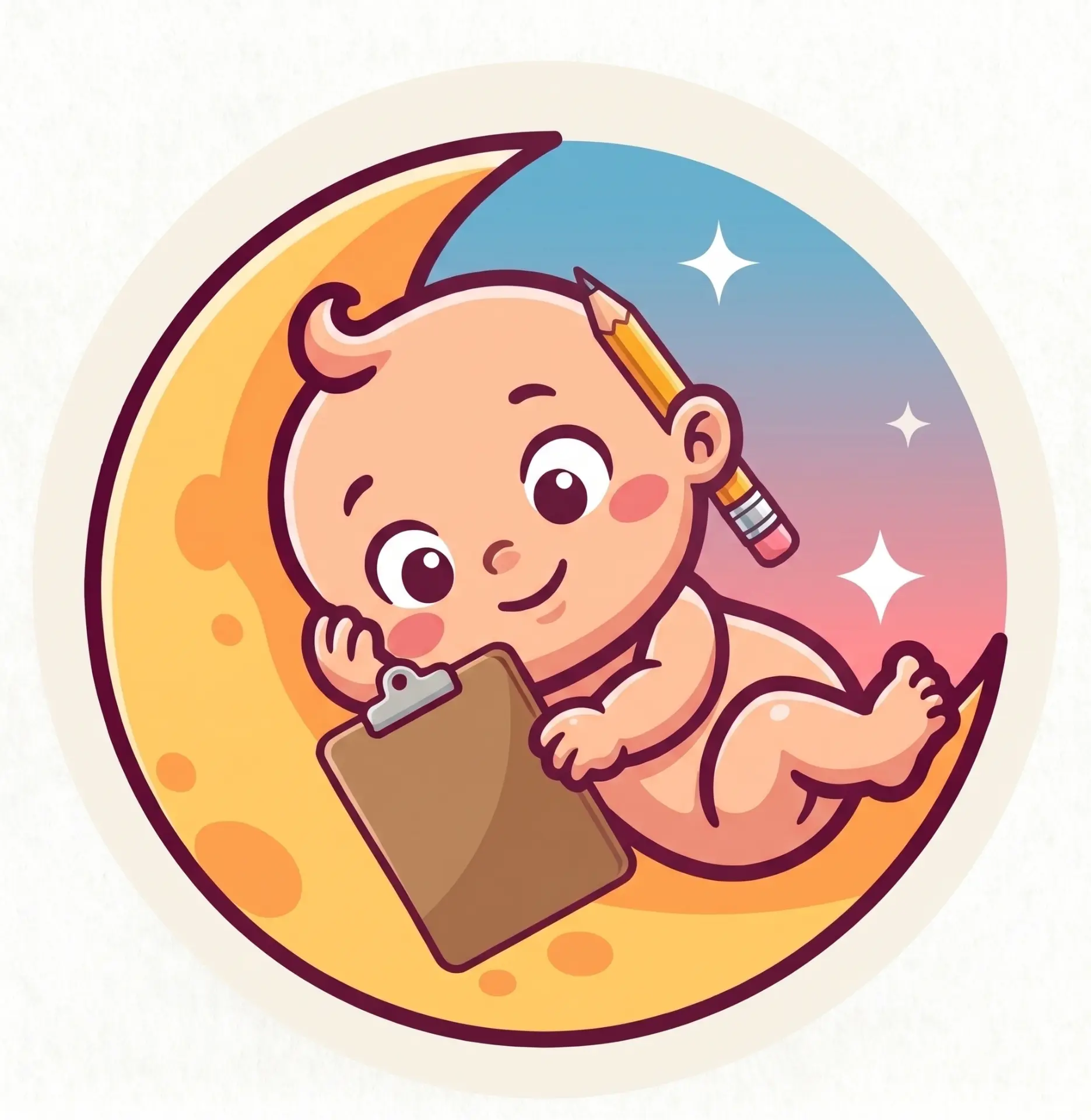 Lista Baby — bebê na lua com prancheta do enxoval